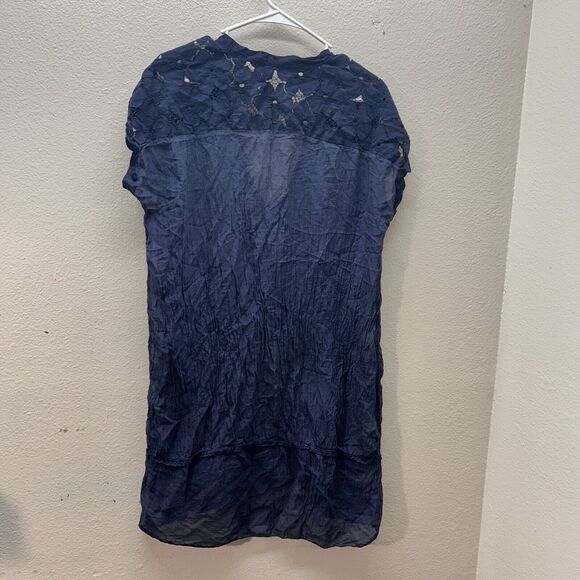 Nicole Women's Small 100% Silk Tunic Top Embroidered Lace crinkle blouse - Picture 5 of 6